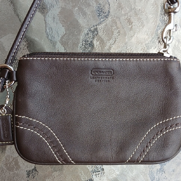 Coach Dark Brown Leather Wristlet - Picture 1 of 10
